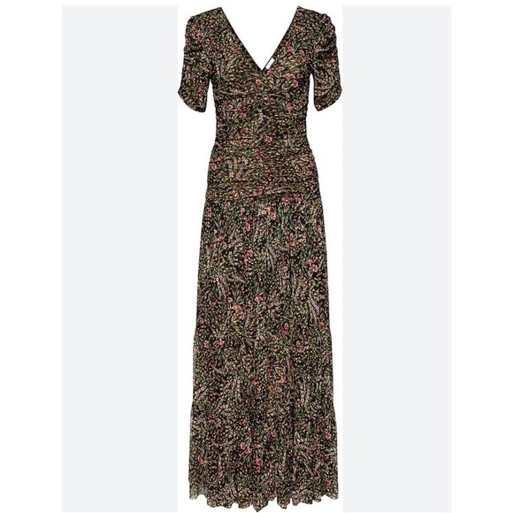 MISA Rebecca Floral-Printed Chiffon Maxi Dress Spring Bouquet Mesh Size M NWT - Picture 4 of 12